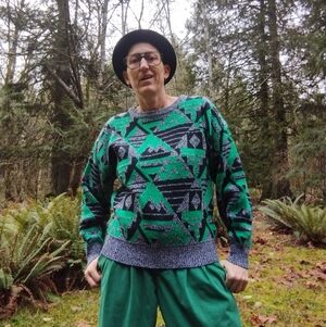 80s Geometric Design Green and Black Sweater